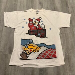 VTG 1996 USPS Short Sleeve T-Shirt Men's XL Christmas Theme 32 Cent Stamp Santa